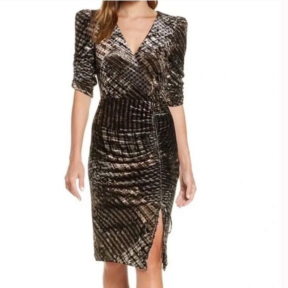 Eliza J Velvet Plaid Ruched Party Dress Size 6 - Picture 1 of 5